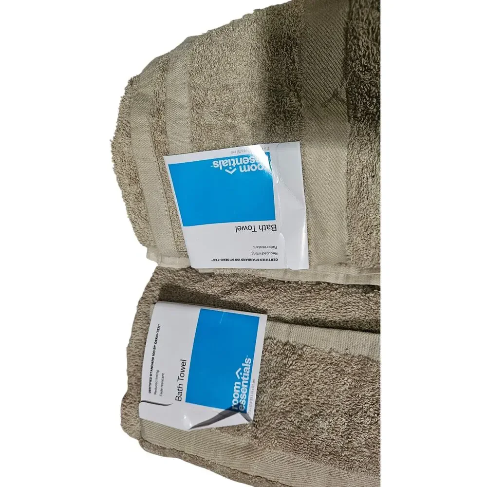 Room Essentials Bath Towels Set of 2 Tan Taupe OEKO-TEX Fade Resistant NWT